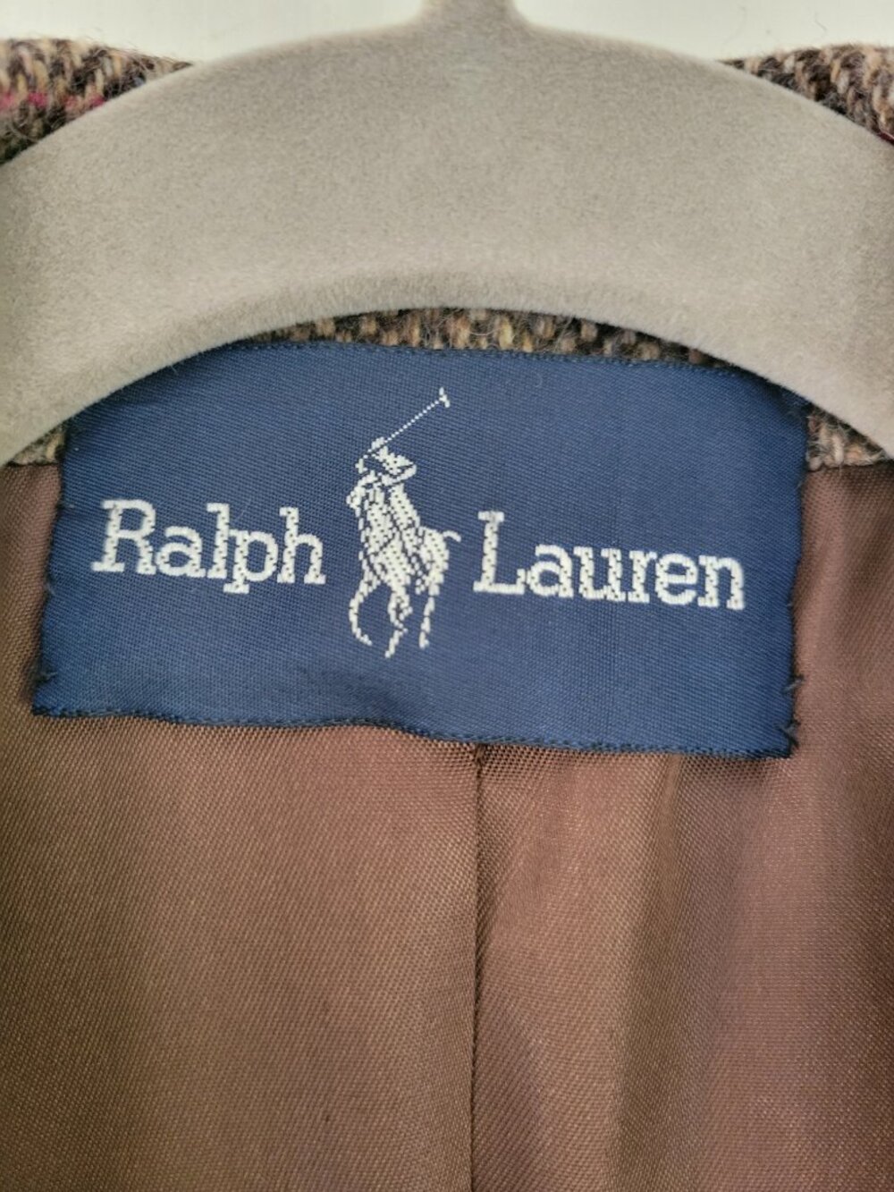 Vintage Ralph Lauren 100% Wool Herringbone Tweed Blazer Burgundy Trim Size 6 - Picture 6 of 13